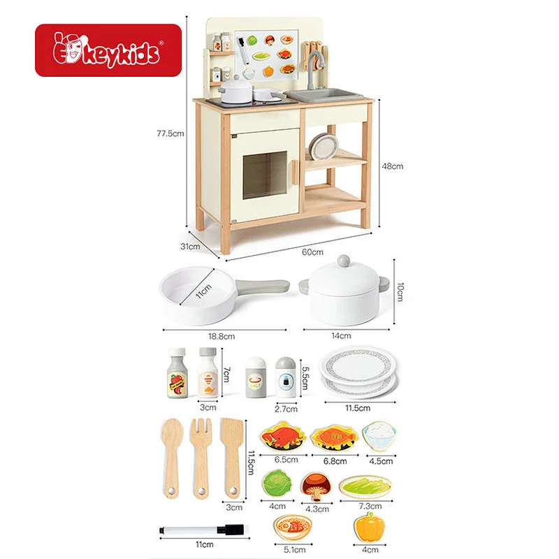 Montessori Interactive Wooden Kids Play Kitchen Set ,Educational Pretend Cooking Toys for Boys & Girls W10K036
